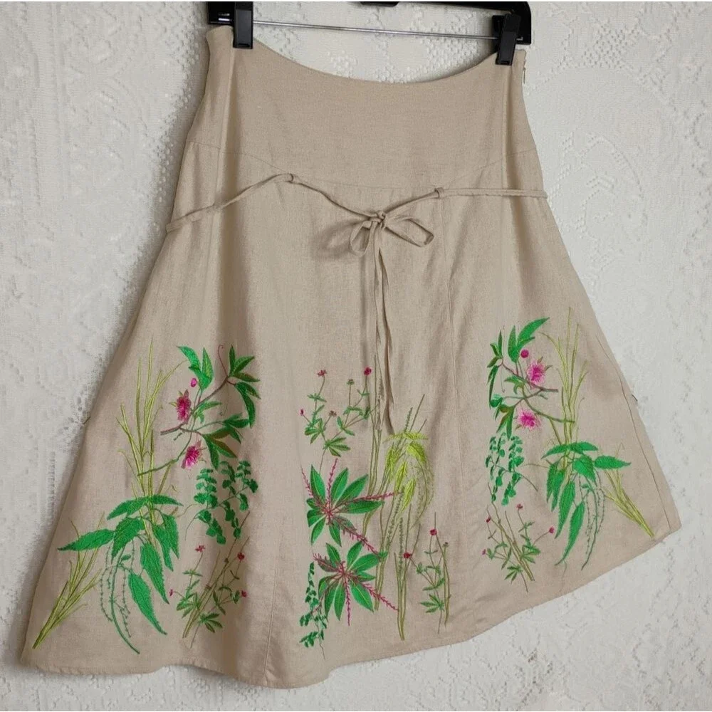 Saint Tropez West Midi to Tea Length Tropical Embroidered Skirt Size 8